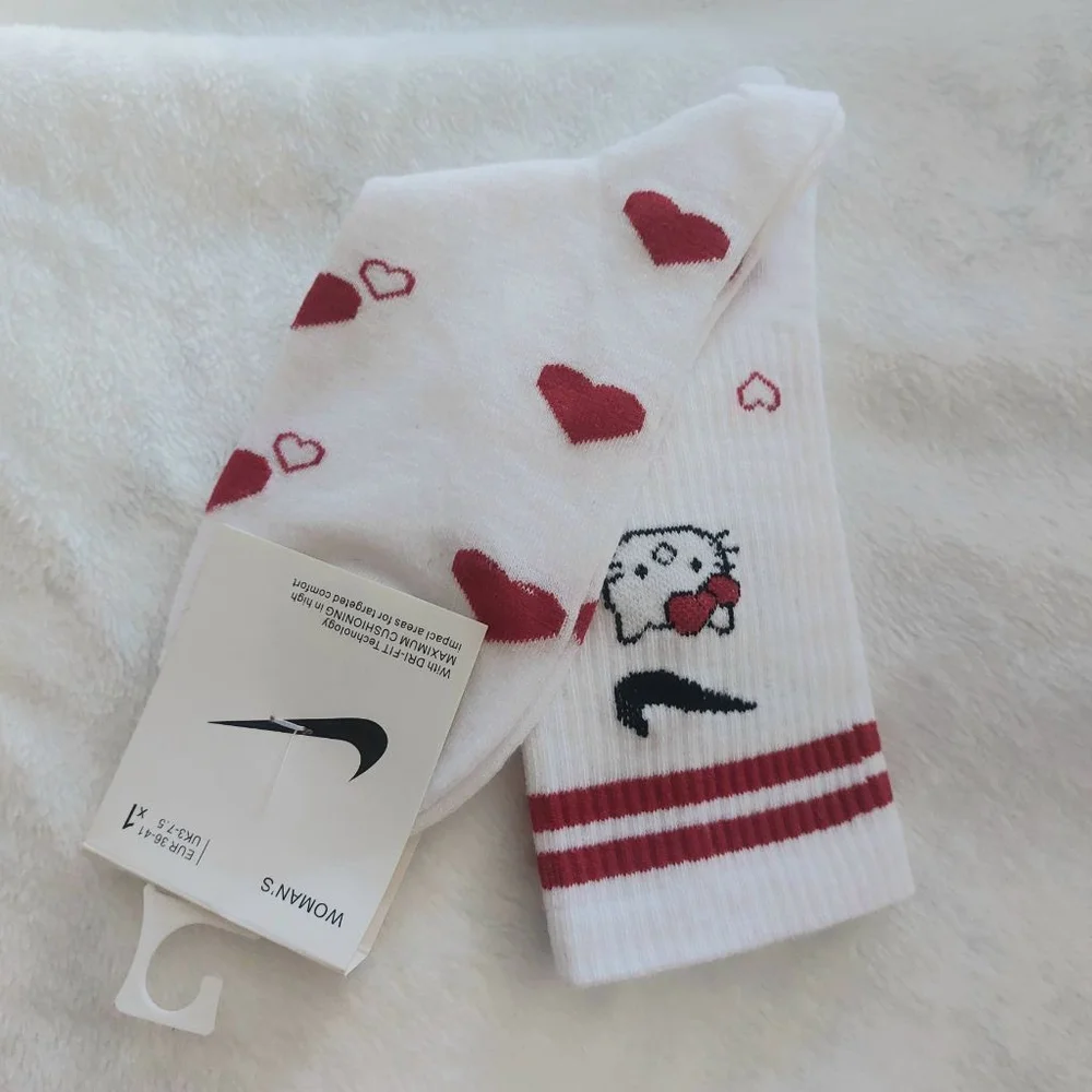 Nike (2 pairs)Hello Kitty Heart Print Socks in Pink and White Women size 7-9.5